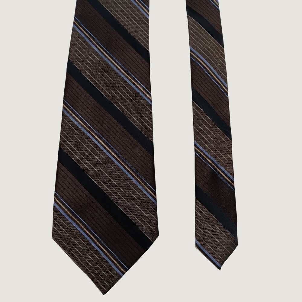 Perry Ellis Portfolio Men's Brown Striped Silk Necktie Classic Professional Tie